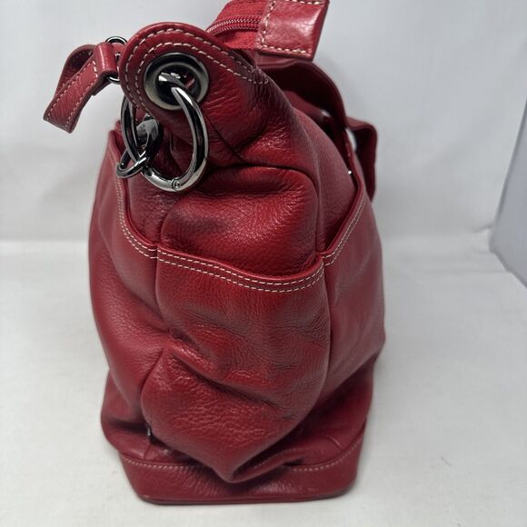 OiOi Diaper Bag Pompeian Red Leather Two Pocket Hobo Quality Made Few Flaws - Picture 4 of 13